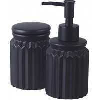 LYOR - Conjunto 2 Peças para Banheiro de Cerâmica Stripes Preto - 1 Porta Sabonete e 1 Pote com Tampa